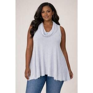 We The Free People Swing It Thermal Cowl Neck Tank Size L Blue Raw Hem Boho